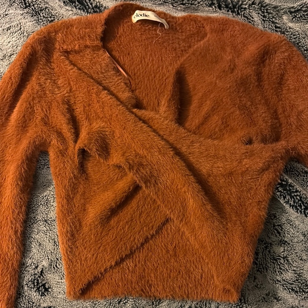Elodie Brown V-Neck crop top Sweater Plush Knit - super soft!!!!!  Size small